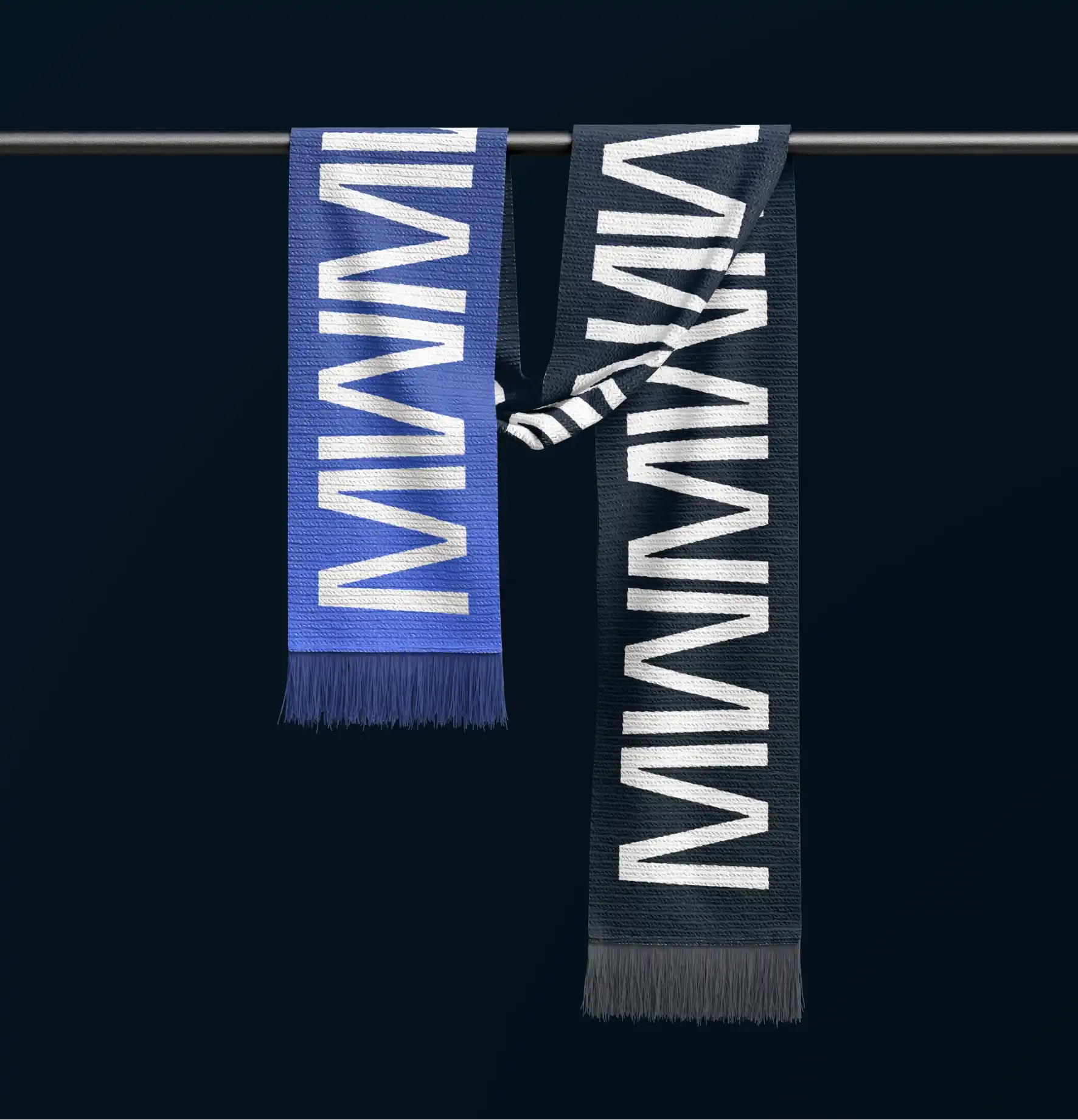 Bufanda corporativa personalizada con la identidad visual y patrón de Mowomo.