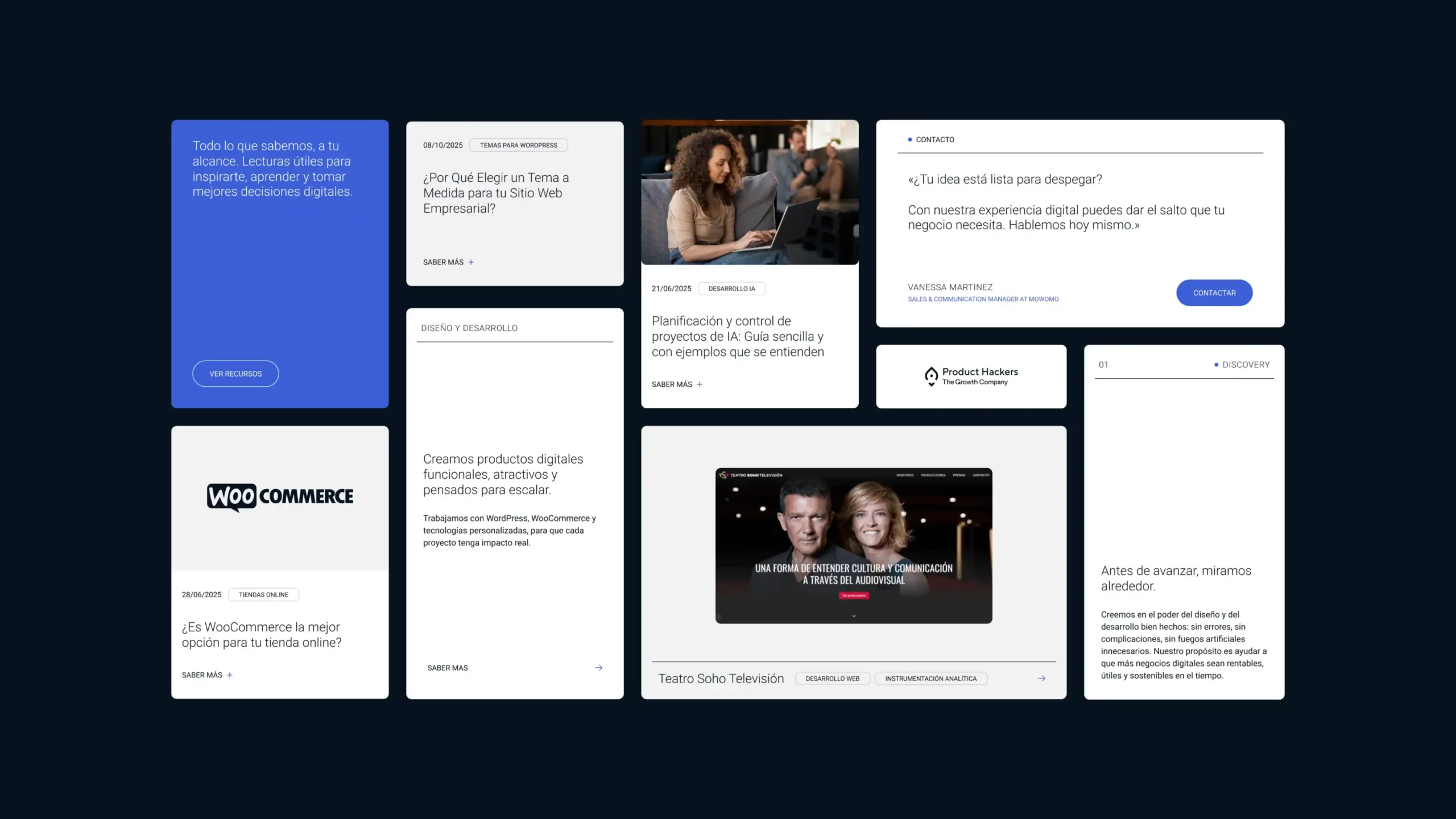 Sistema de diseño UI con componentes, tipografías y estilos de la identidad digital de Mowomo.